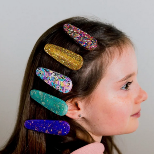 Oval Hair Clip -purple & gold