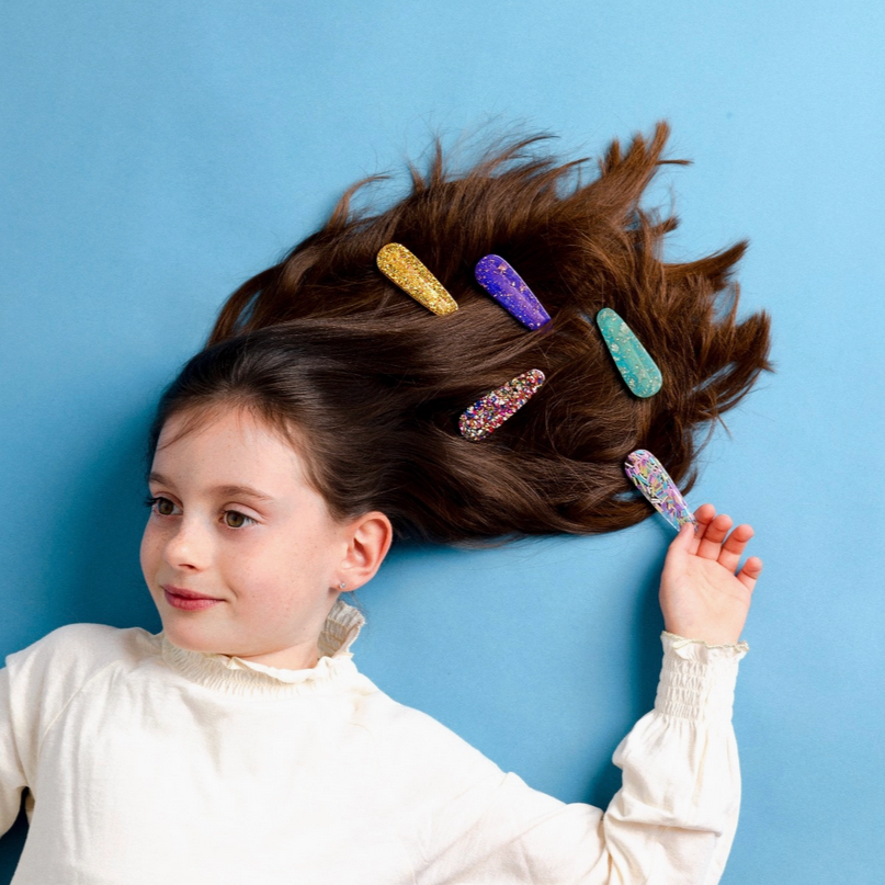 Oval Hair Clip -purple & gold