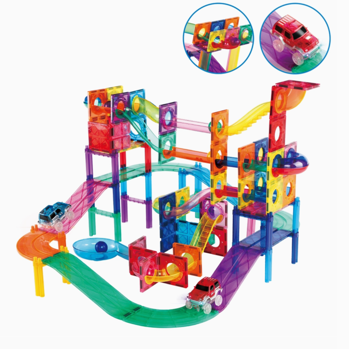 108 Piece 2-in-1 Magnetic Marble Run Set & Racing Track Set