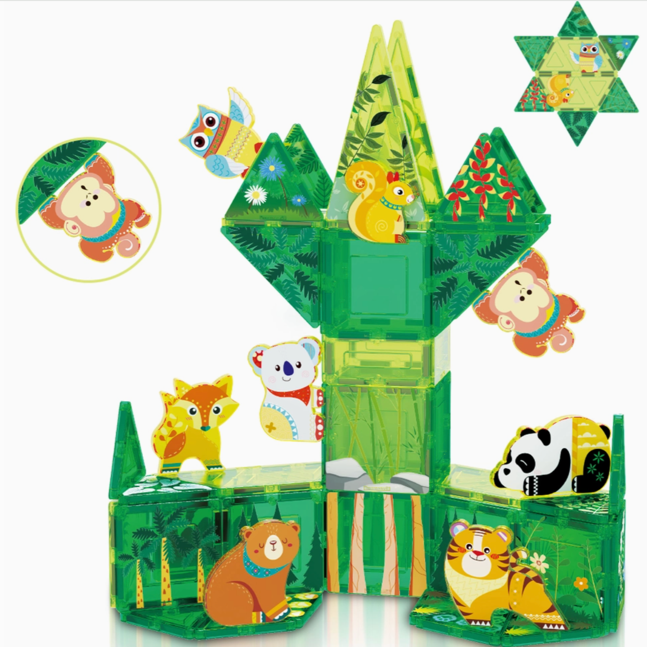 Magnet Tile Building Blocks Forest Animal Theme Toy Set