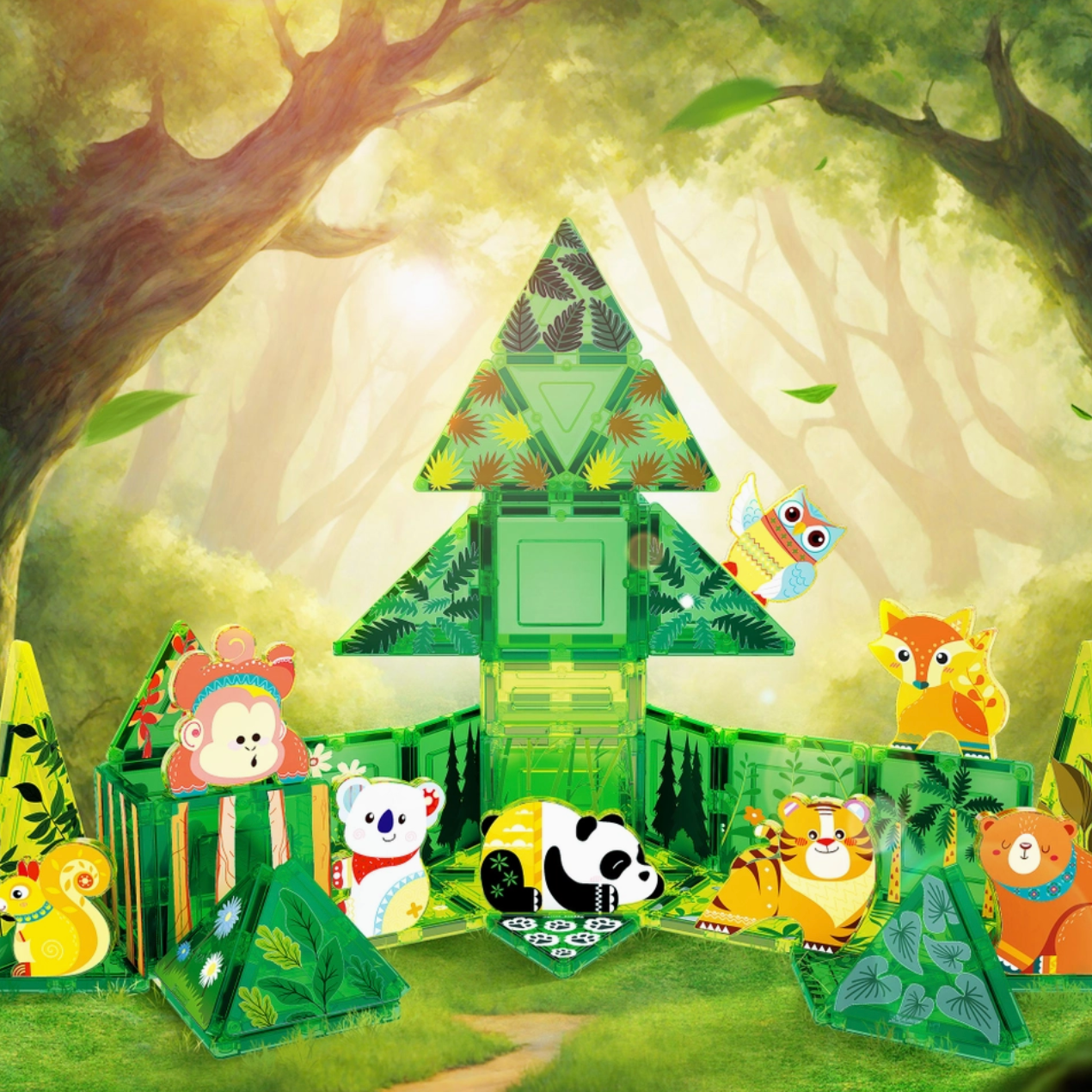 Magnet Tile Building Blocks Forest Animal Theme Toy Set