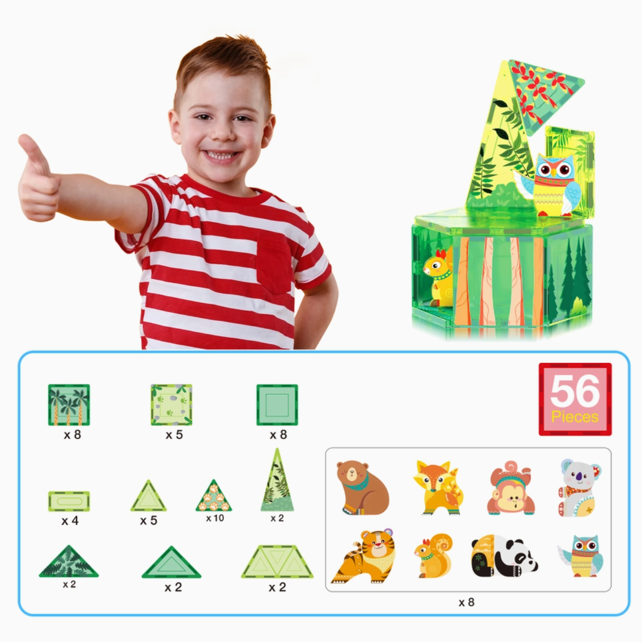 Magnet Tile Building Blocks Forest Animal Theme Toy Set