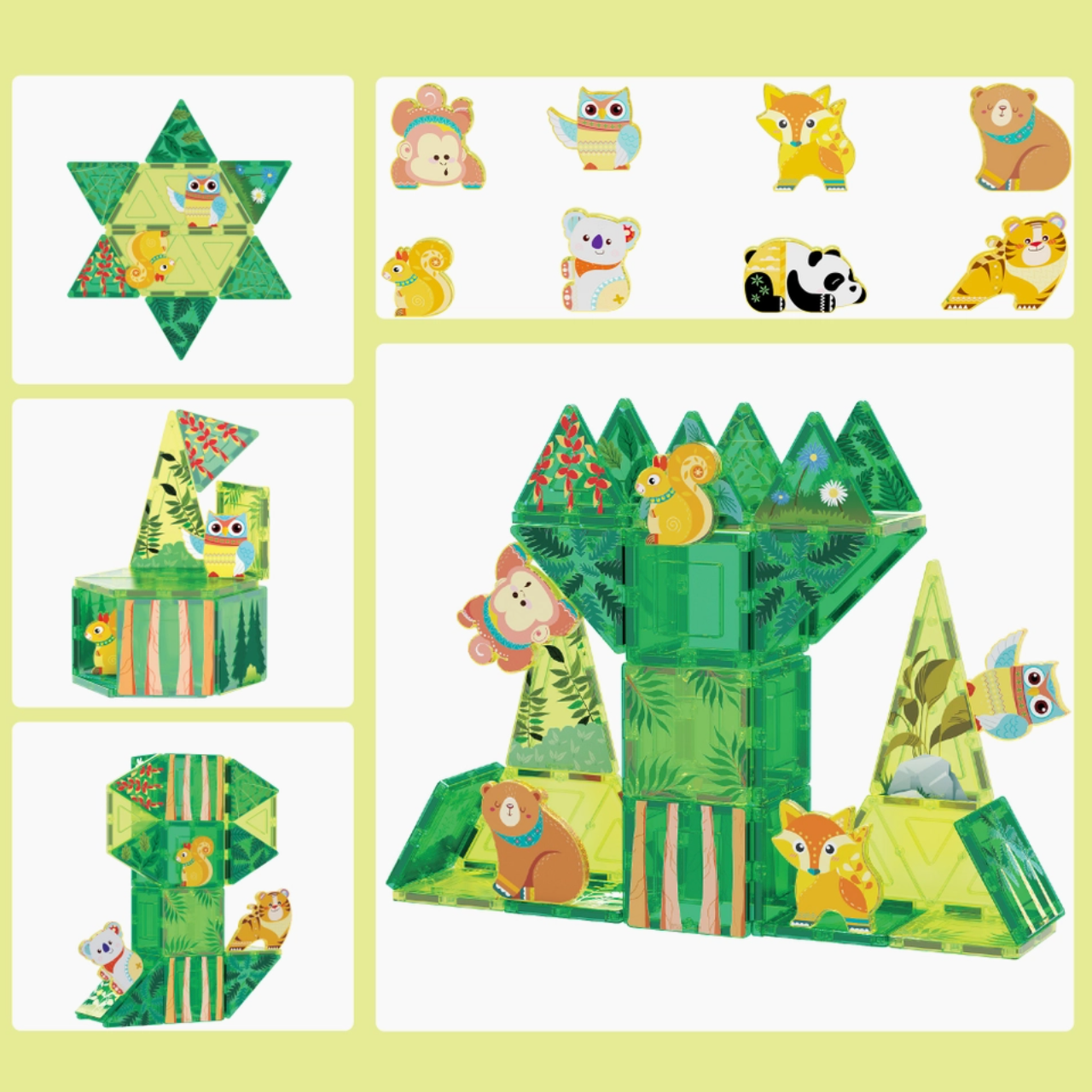 Magnet Tile Building Blocks Forest Animal Theme Toy Set