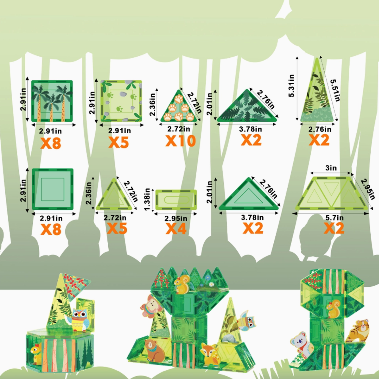 Magnet Tile Building Blocks Forest Animal Theme Toy Set