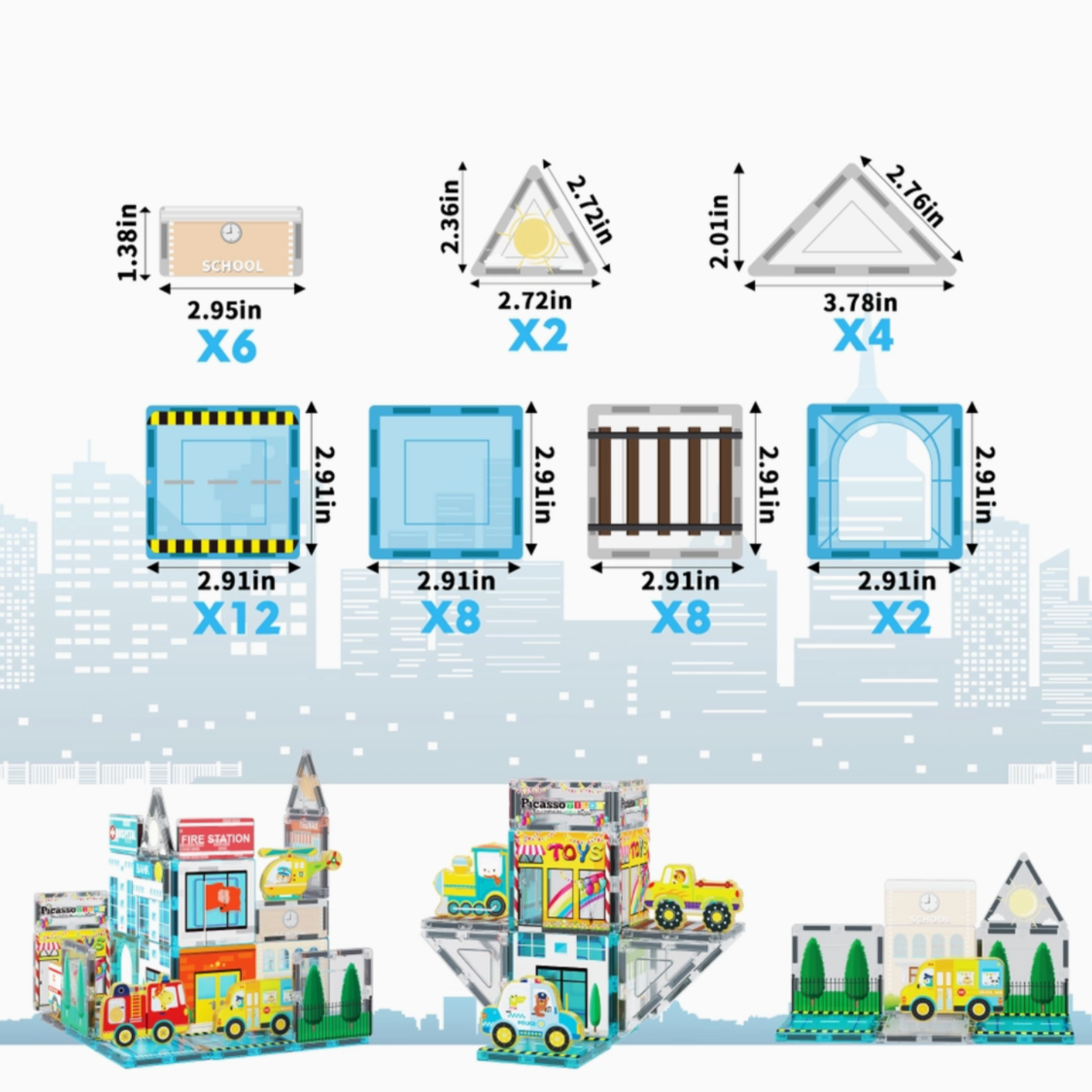 Magnetic Tiles Building Construction Blocks Metro City Town
