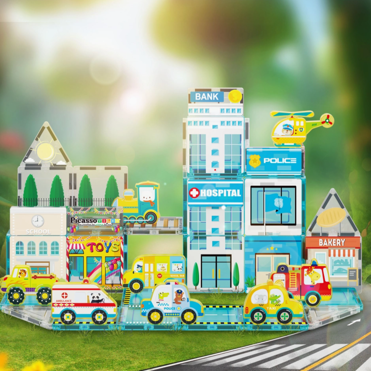 Magnetic Tiles Building Construction Blocks Metro City Town