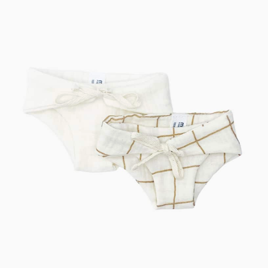 Set of 2 diapers in double gauze Aldo checks / ecru -28cm