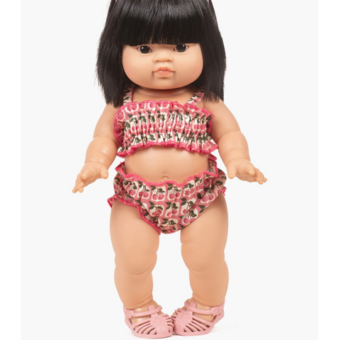 Doll – Retro 2-piece cherries swimsuit with pouch -34cm
