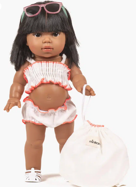 Doll – Retro 2-piece white swimsuit with pouch -34cm