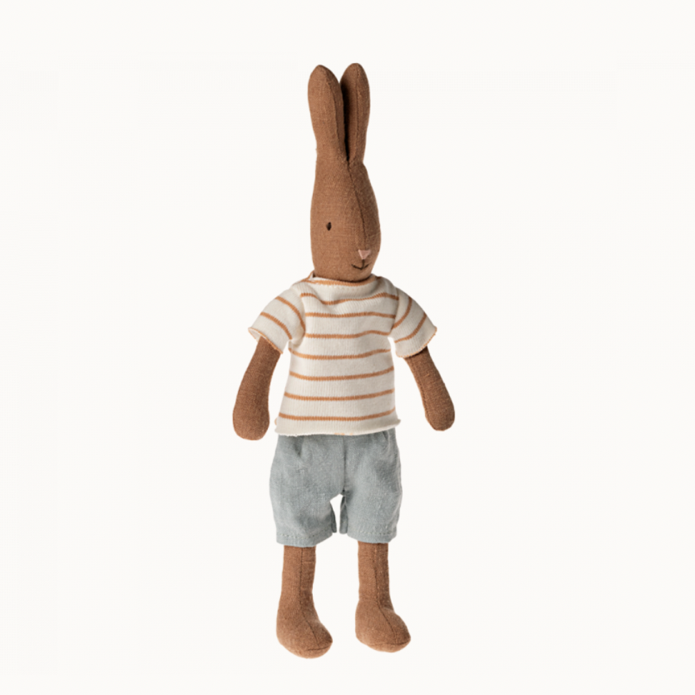 Rabbit Chocolate Brown in Striped Blouse and Shorts -size 1 mini