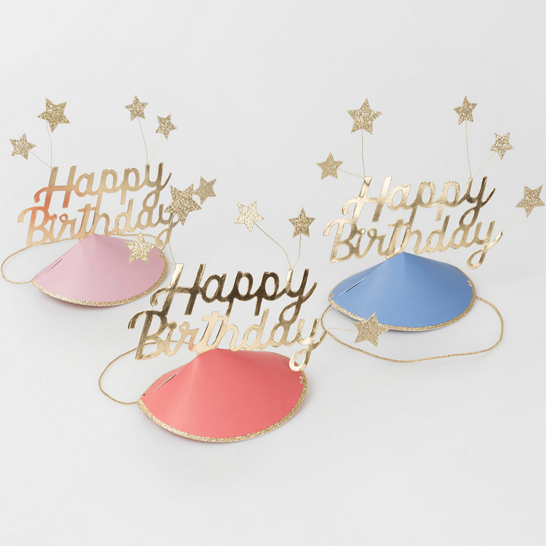 Happy Birthday & Stars Party Hats (x6)