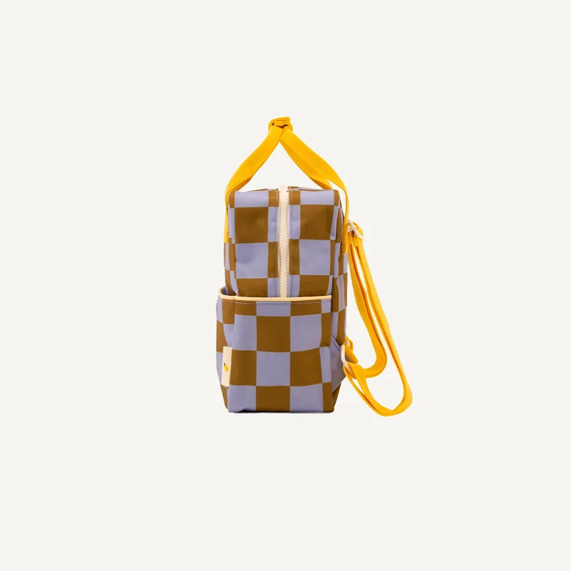 Backpack small • farmhouse • checkerboard • blooming purple+soil green