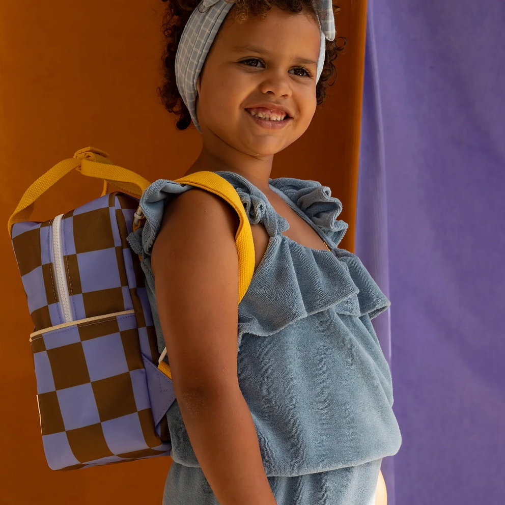 Backpack small • farmhouse • checkerboard • blooming purple+soil green