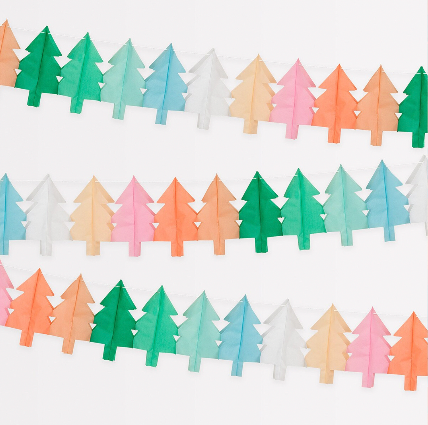 Tissue Paper Christmas Tree Garlands -3pk