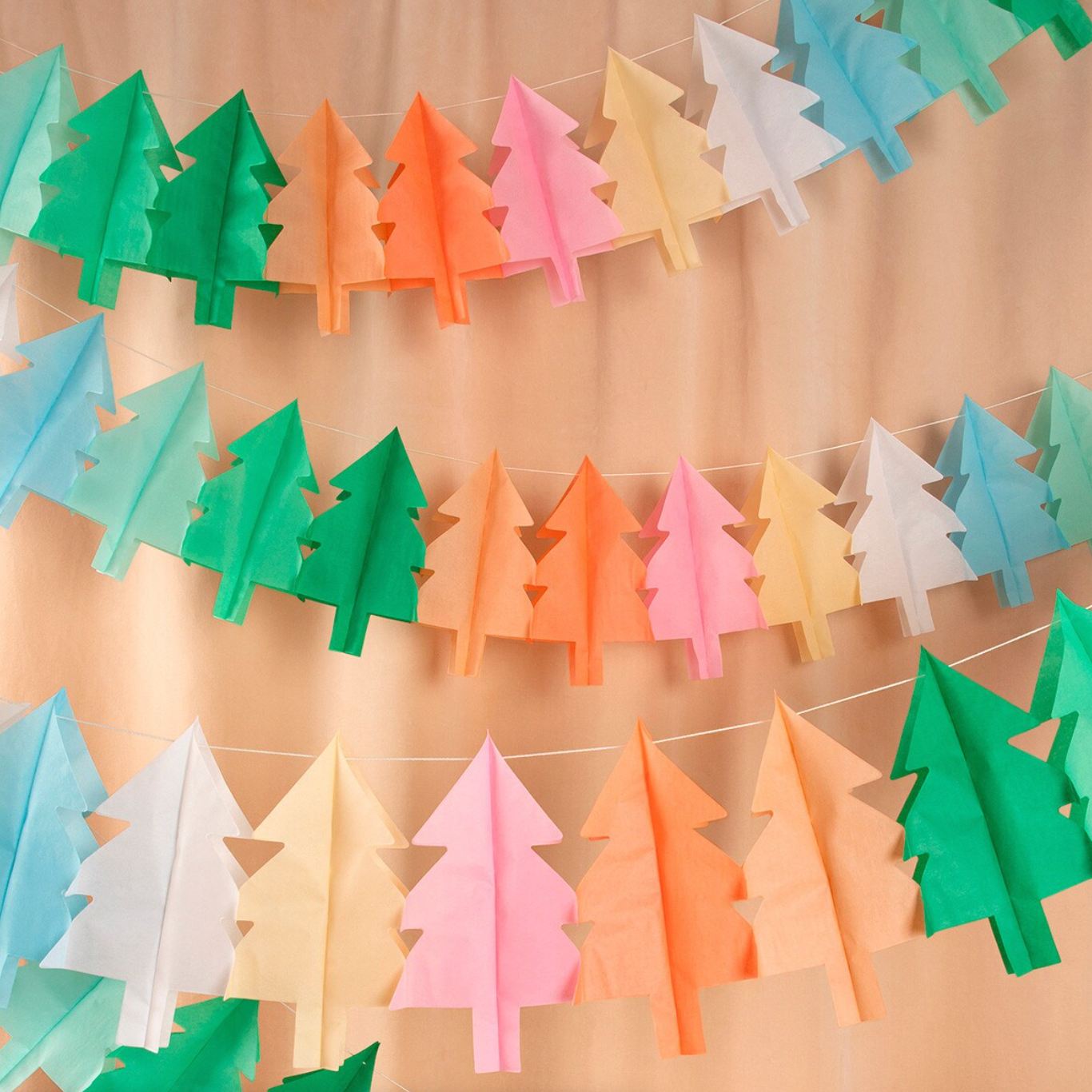 Tissue Paper Christmas Tree Garlands -3pk