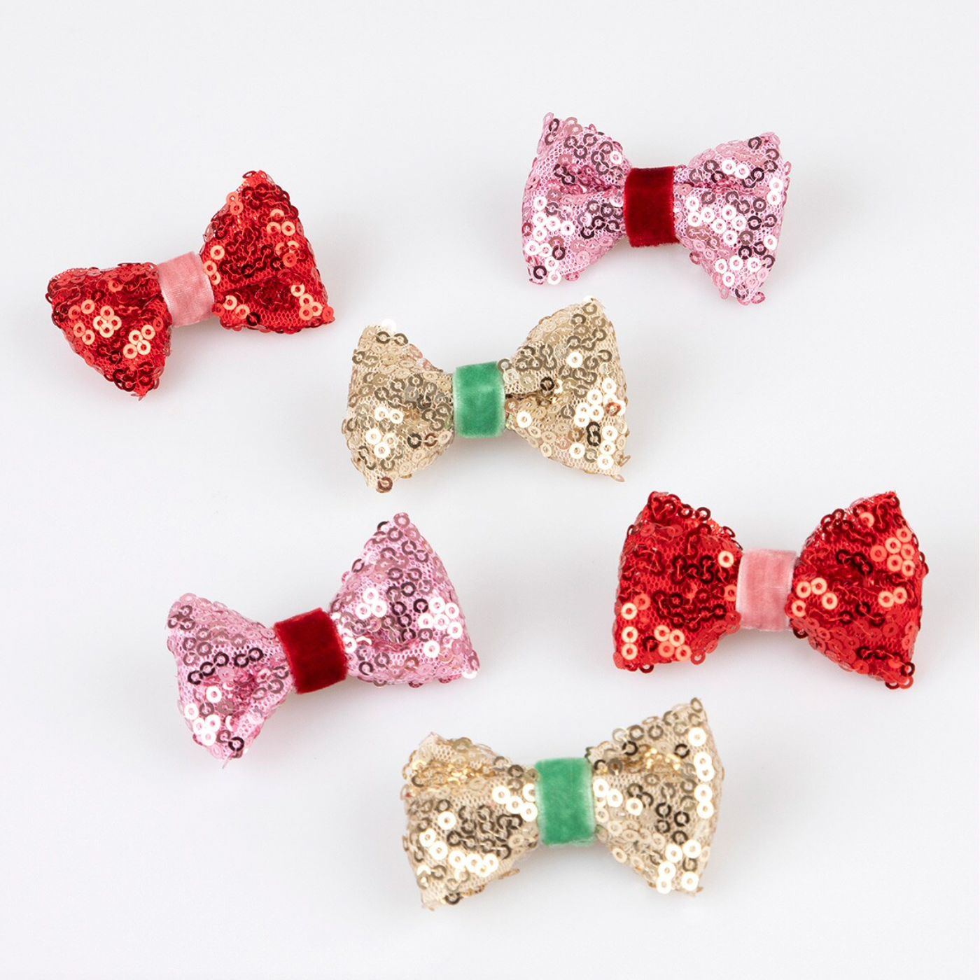 Sequin & Velvet Mini Bow Hairclips -6pk