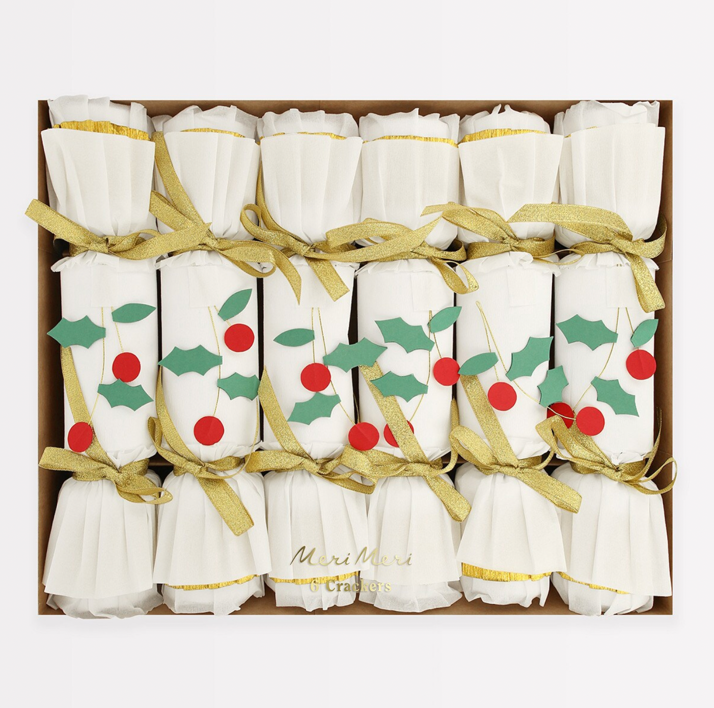 Holly Berry & Gold Crackers -6pk