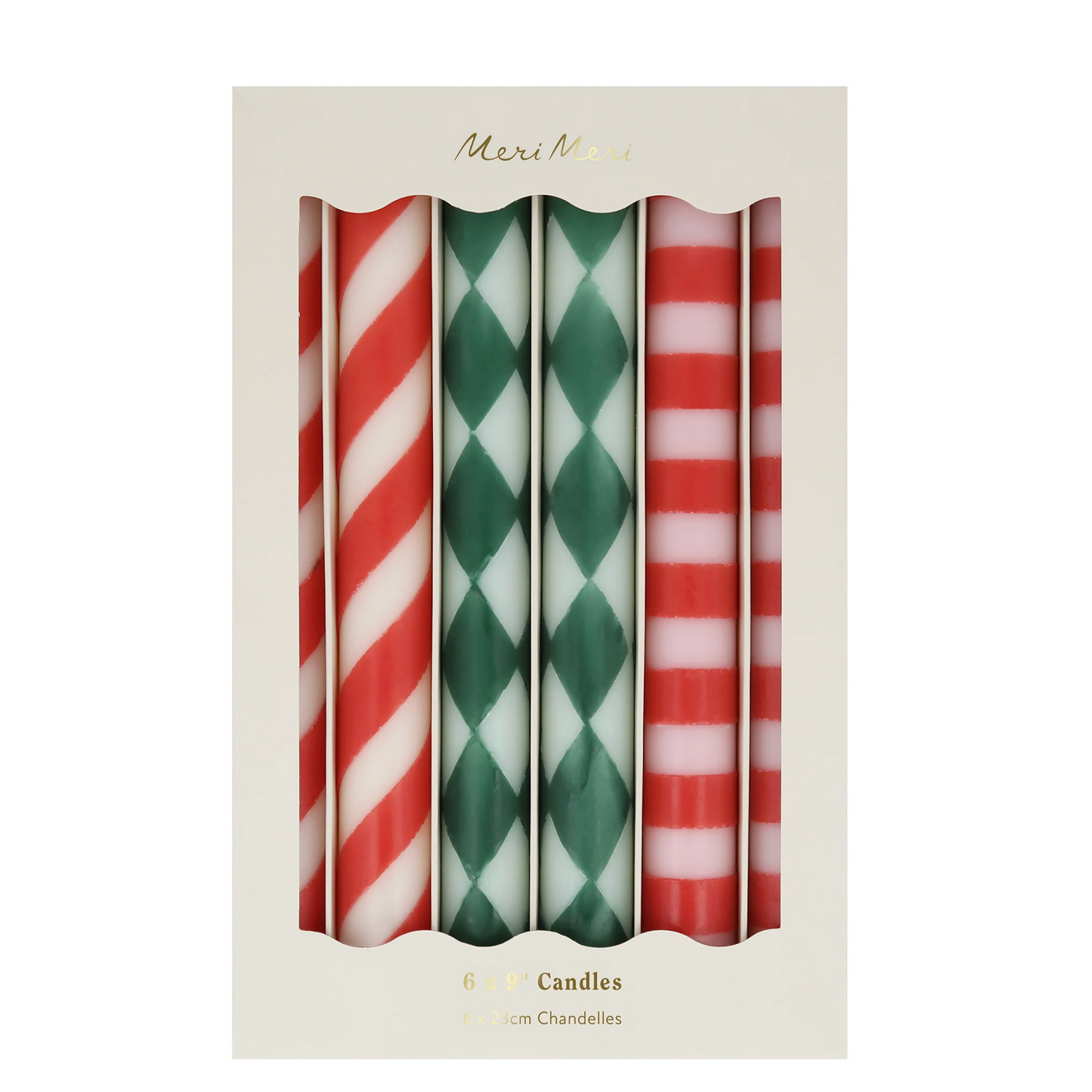 Festive Stripe Table Candles (x6)