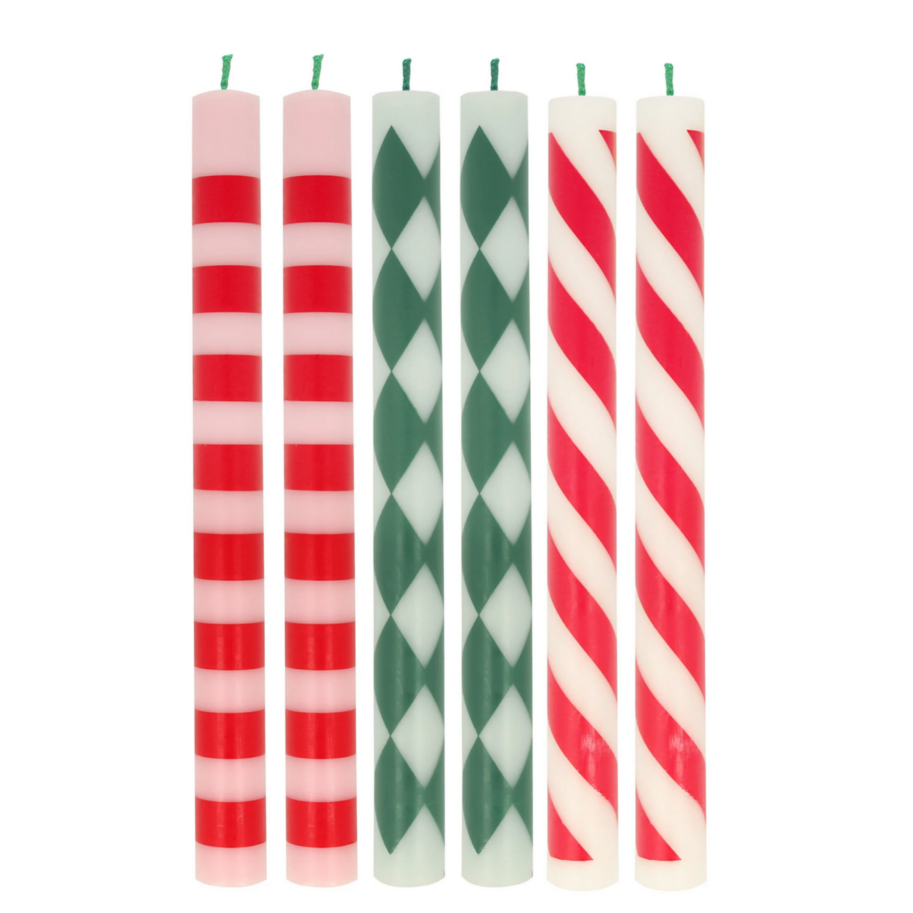 Festive Stripe Table Candles (x6)