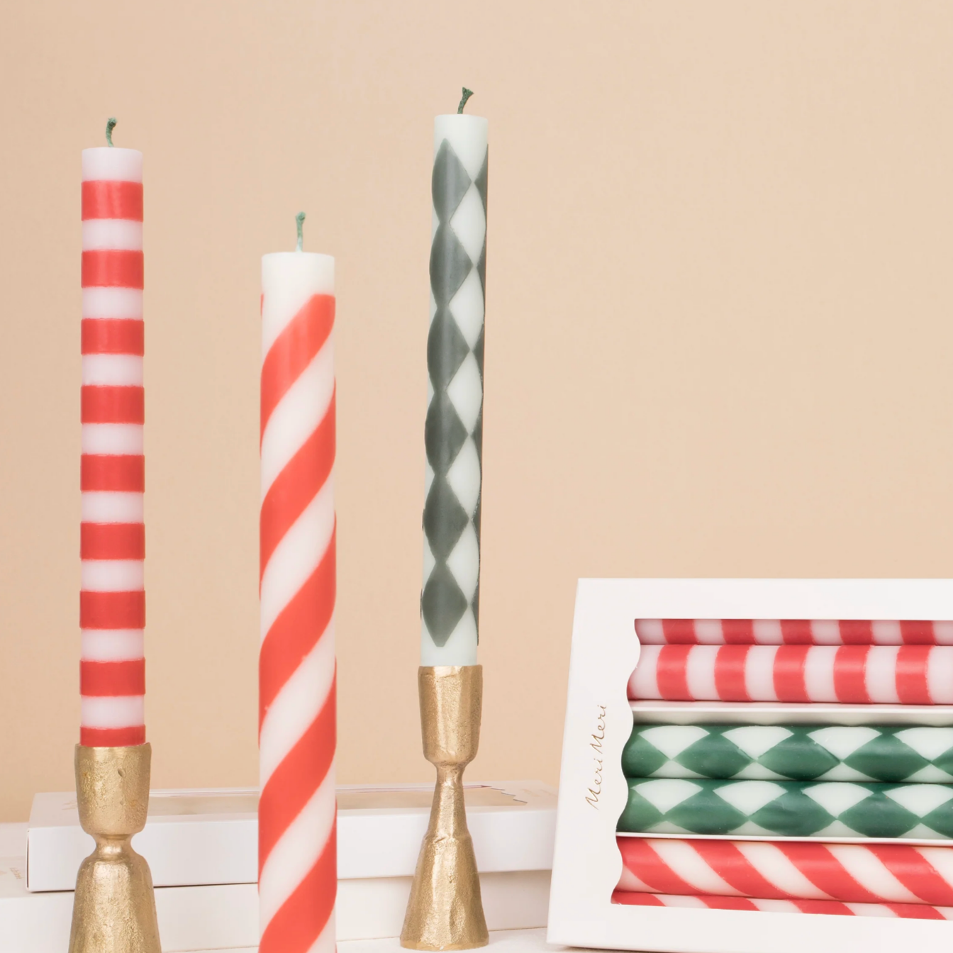 Festive Stripe Table Candles (x6)