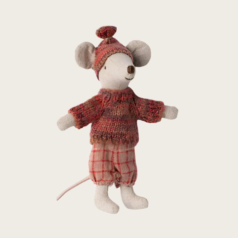 Winter mouse with ski set - Big sister - Rose