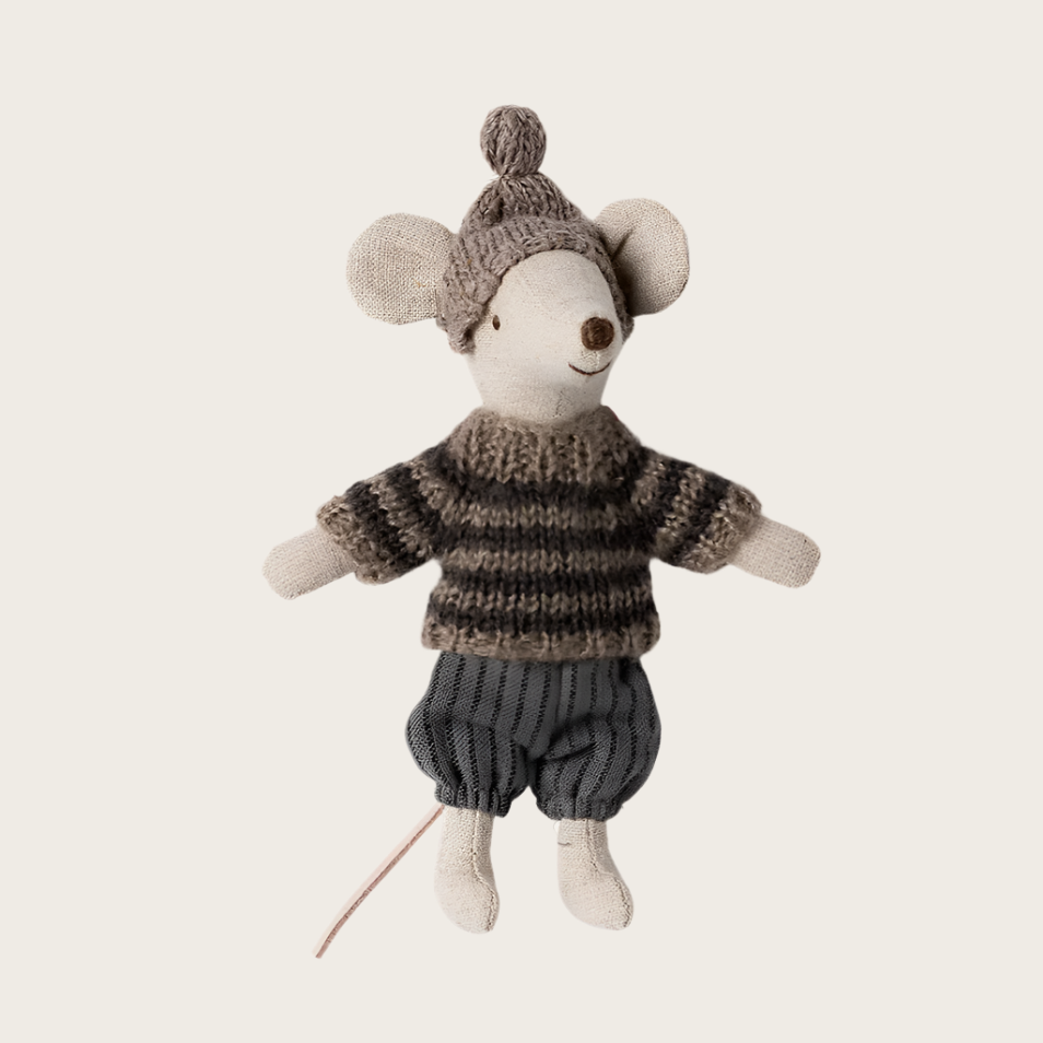 Winter mouse with ski set - Big brother - grey