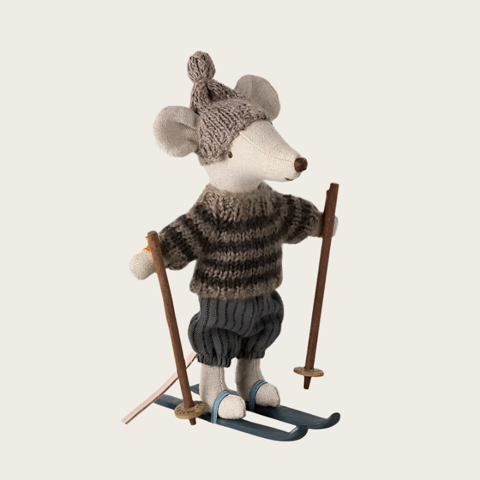 Winter mouse with ski set - Big brother - grey