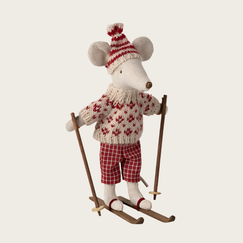 Winter mouse with ski set Mum - Red