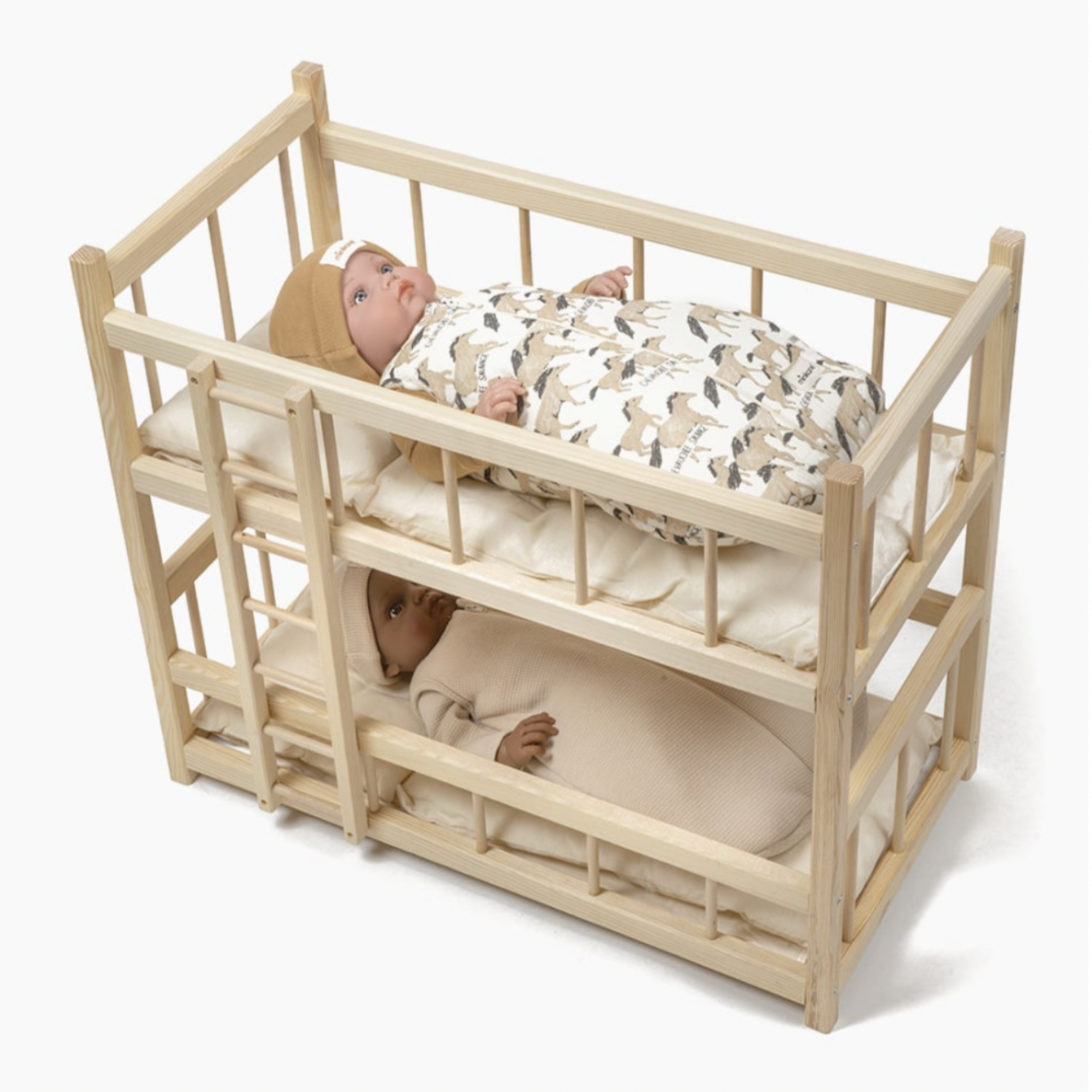 Minikane Wooden bunk beds with mattresses and pillows -34cm-47cm