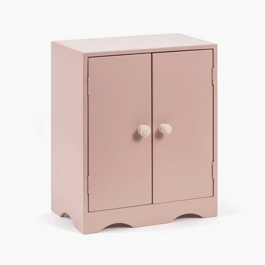 Minikane doll wardrobe in powder pink wood and its 3 hangers -28cm-37cm