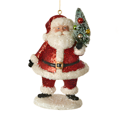 Red Glitter Santa with Wreath and Tree Ornament