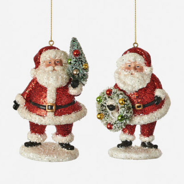 Red Glitter Santa with Wreath and Tree Ornament