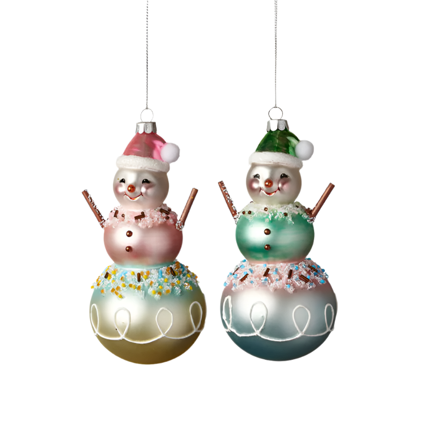 Pastel Snowman Ornament -Glass