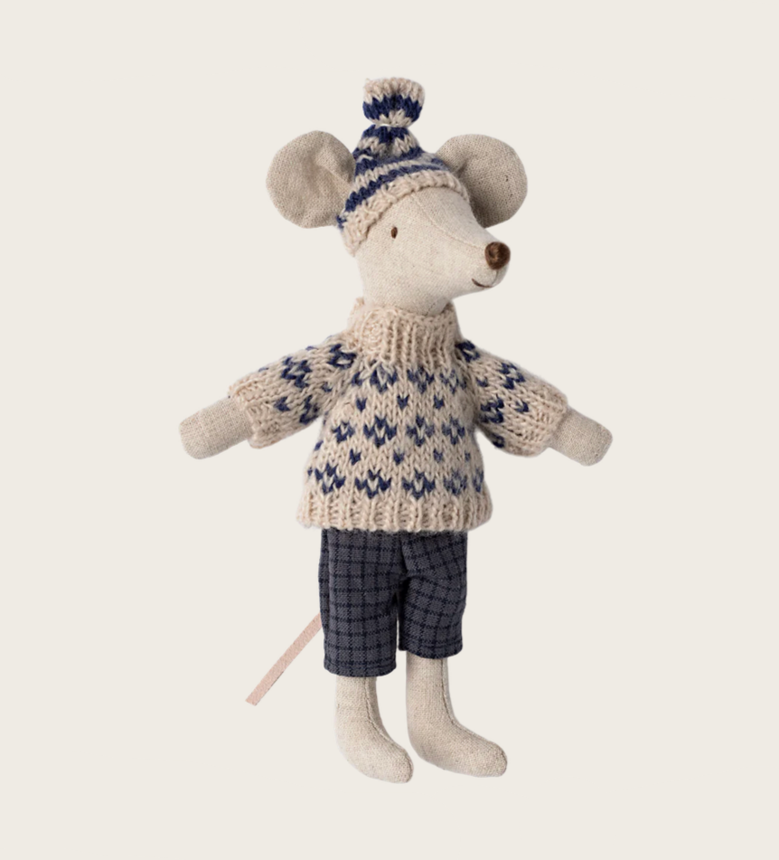 Winter Mouse with Ski Set -Dad Blue