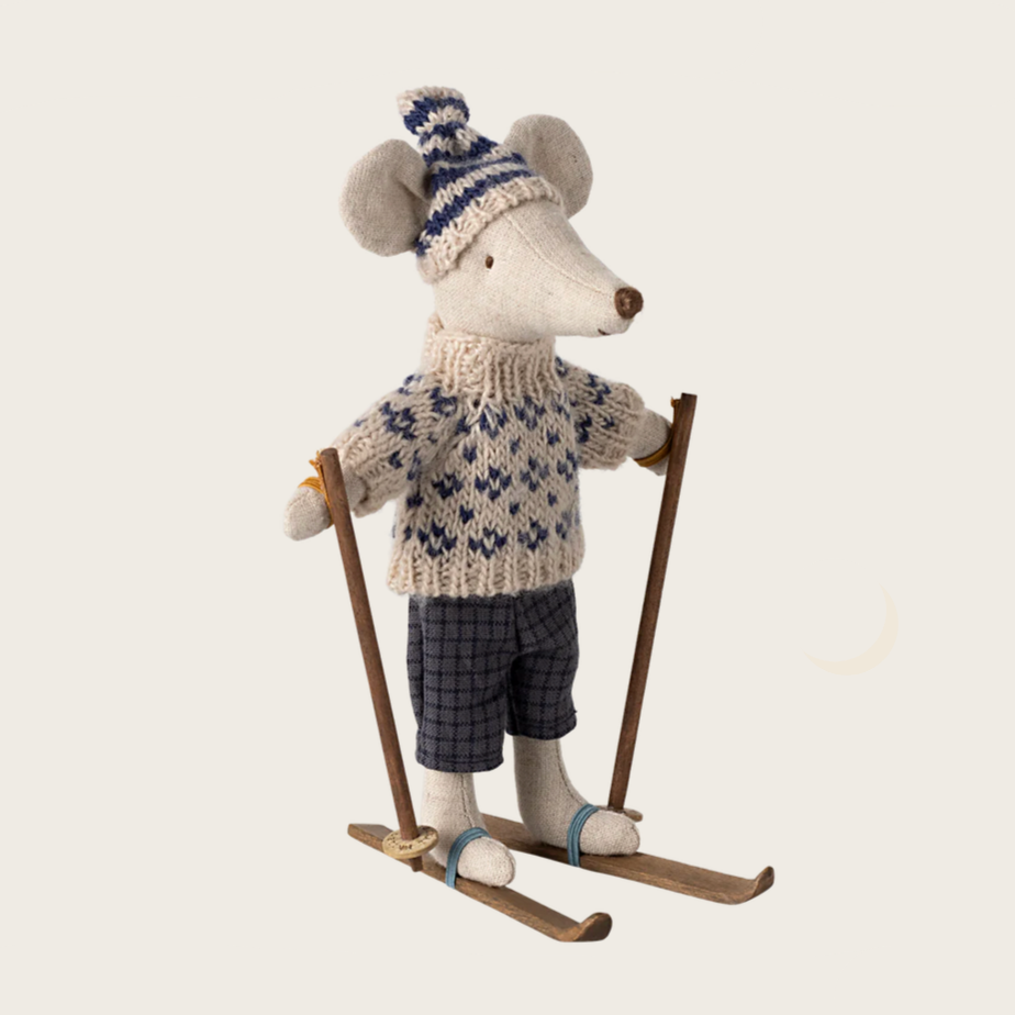 Winter Mouse with Ski Set -Dad Blue