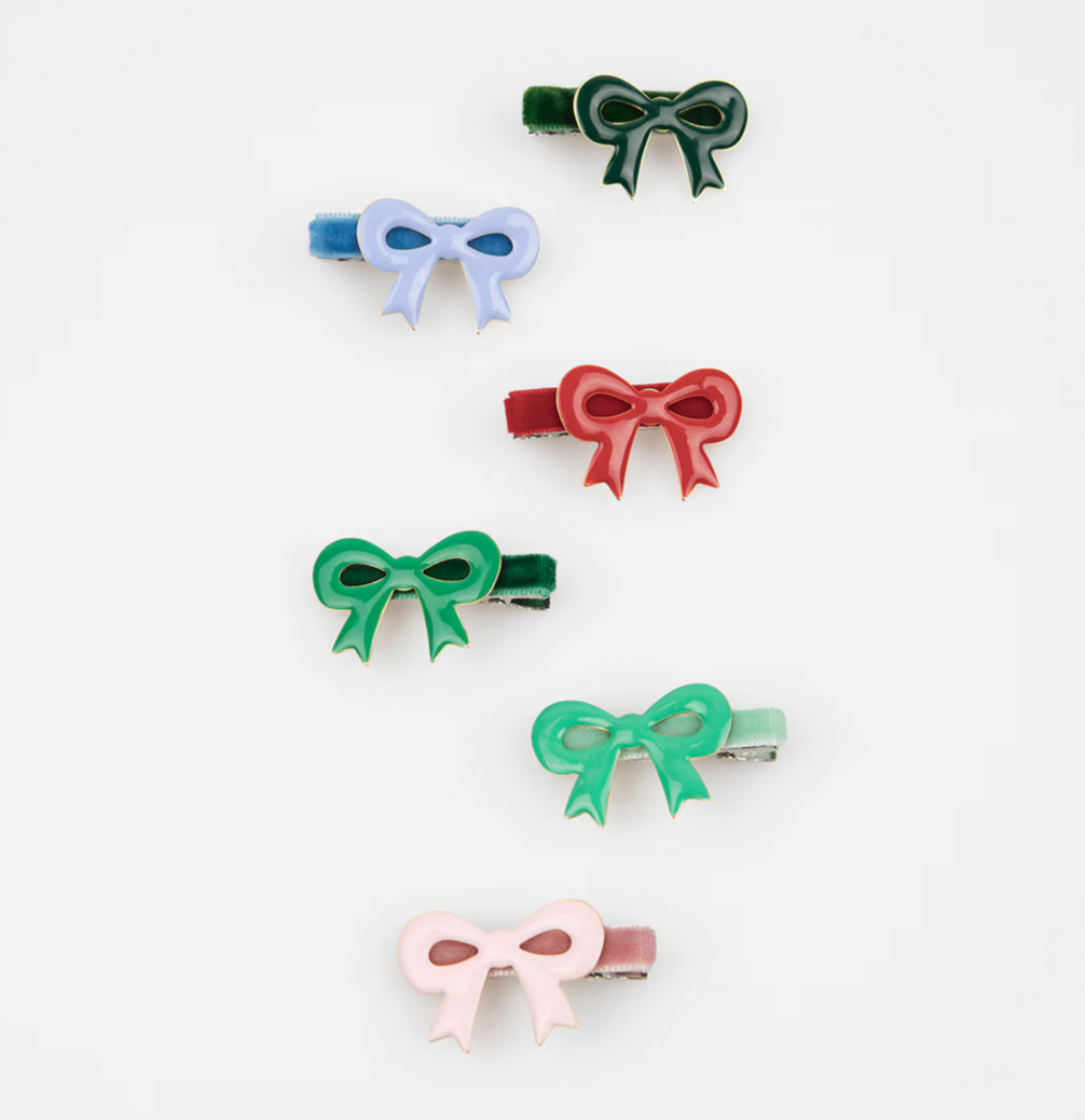 Enamel Bow Hair Clips -6pk