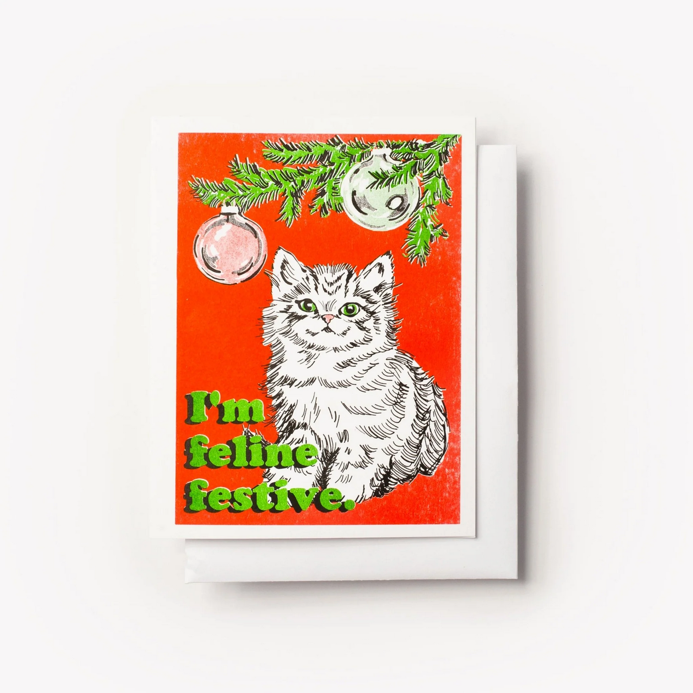 Feline Festive - Risograph Card