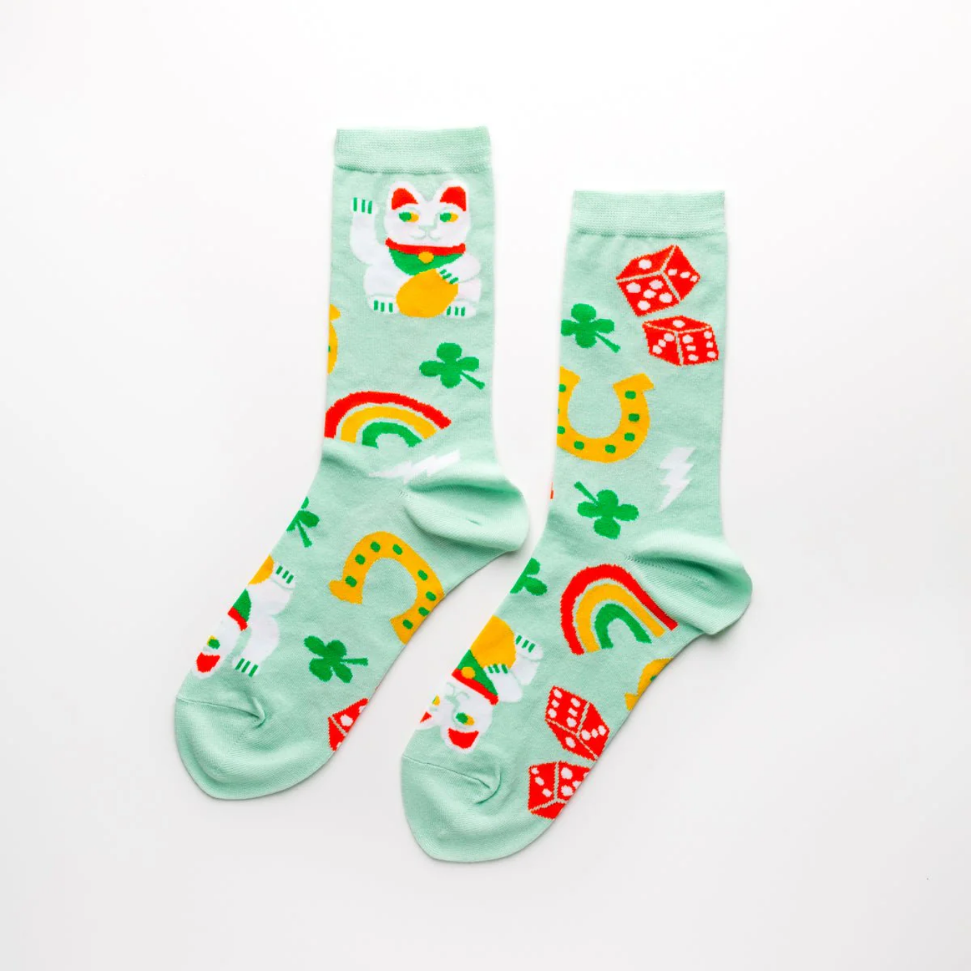 Lucky Cat & Clover Crew Socks - Small