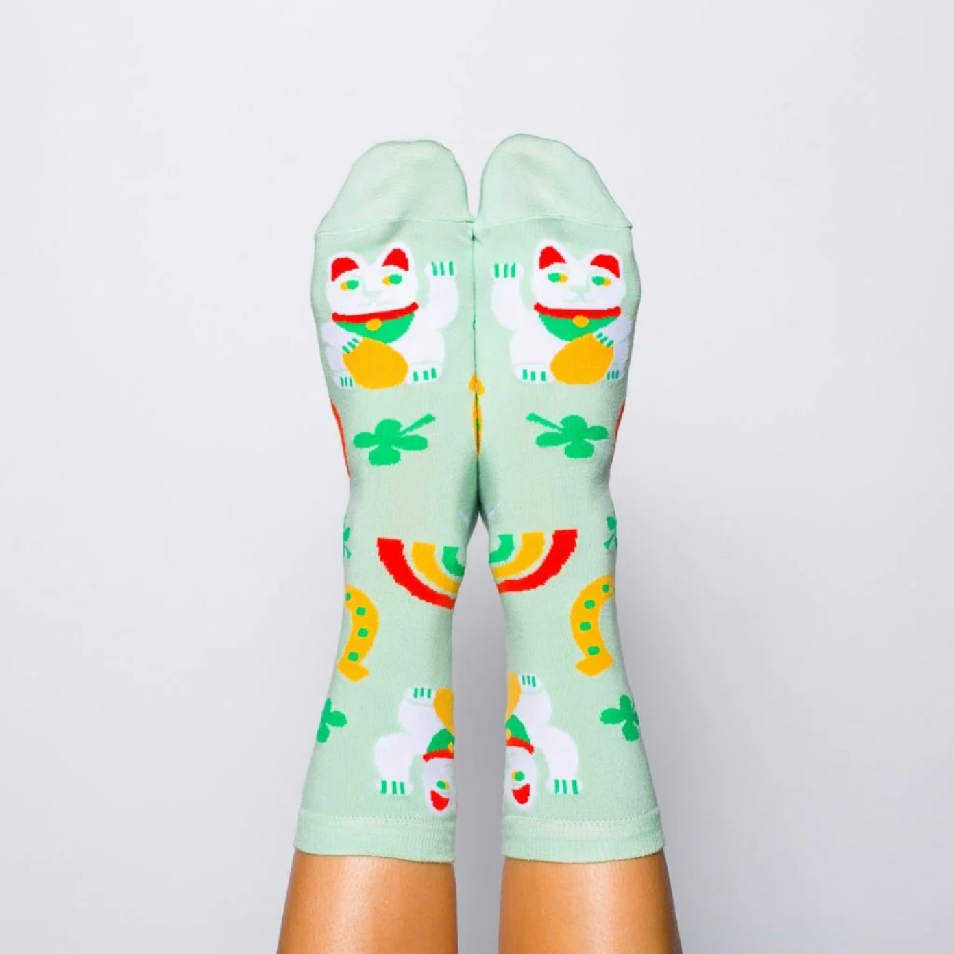 Lucky Cat & Clover Crew Socks - Small