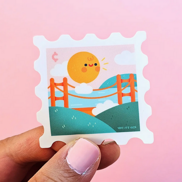 Golden Gate Bridge Stamp Sticker -Vica Lew