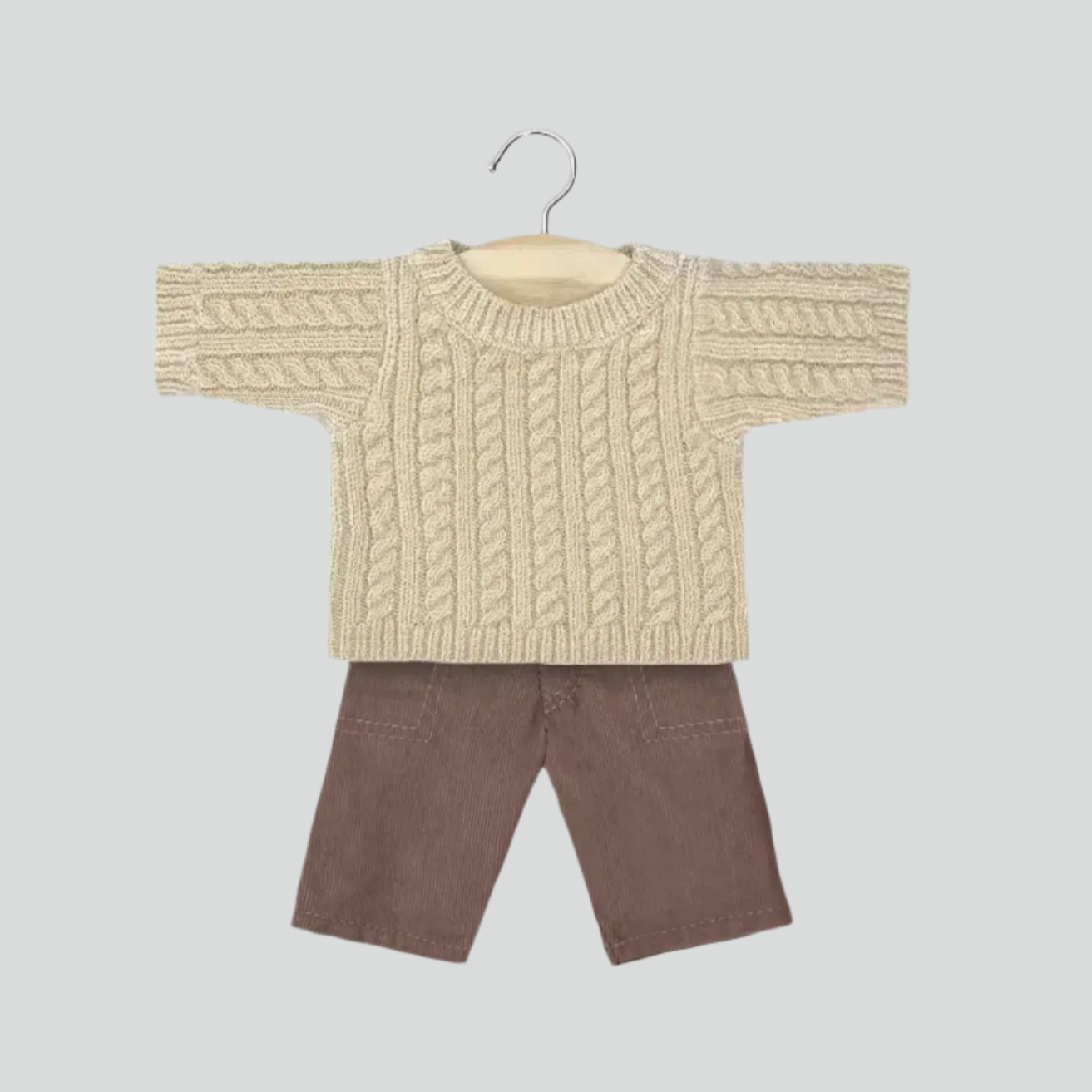 Julian set: beige cable knit sweater and Samy pants in chestnut milleraies -34cm