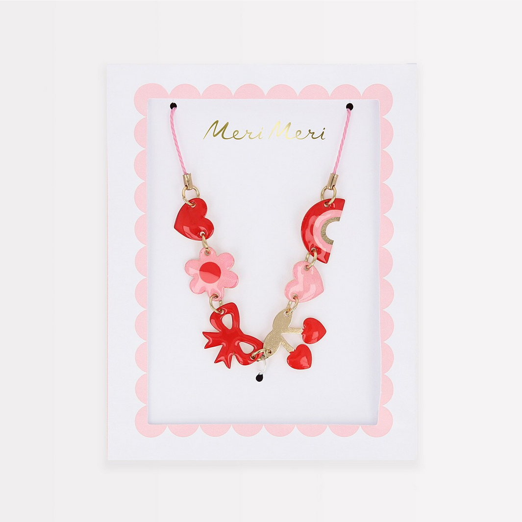 Hearts & Cherries Enamel Charm Necklace