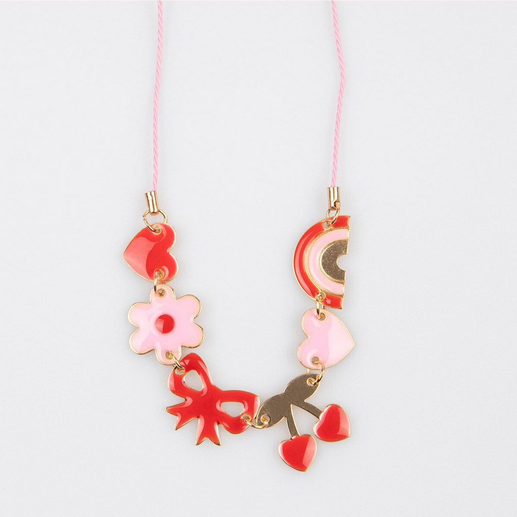 Hearts & Cherries Enamel Charm Necklace