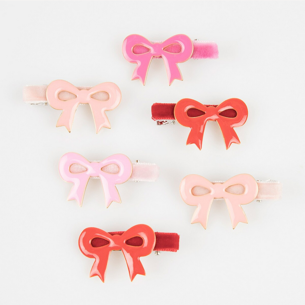 Valentine's Bow Hair Clips (x6)