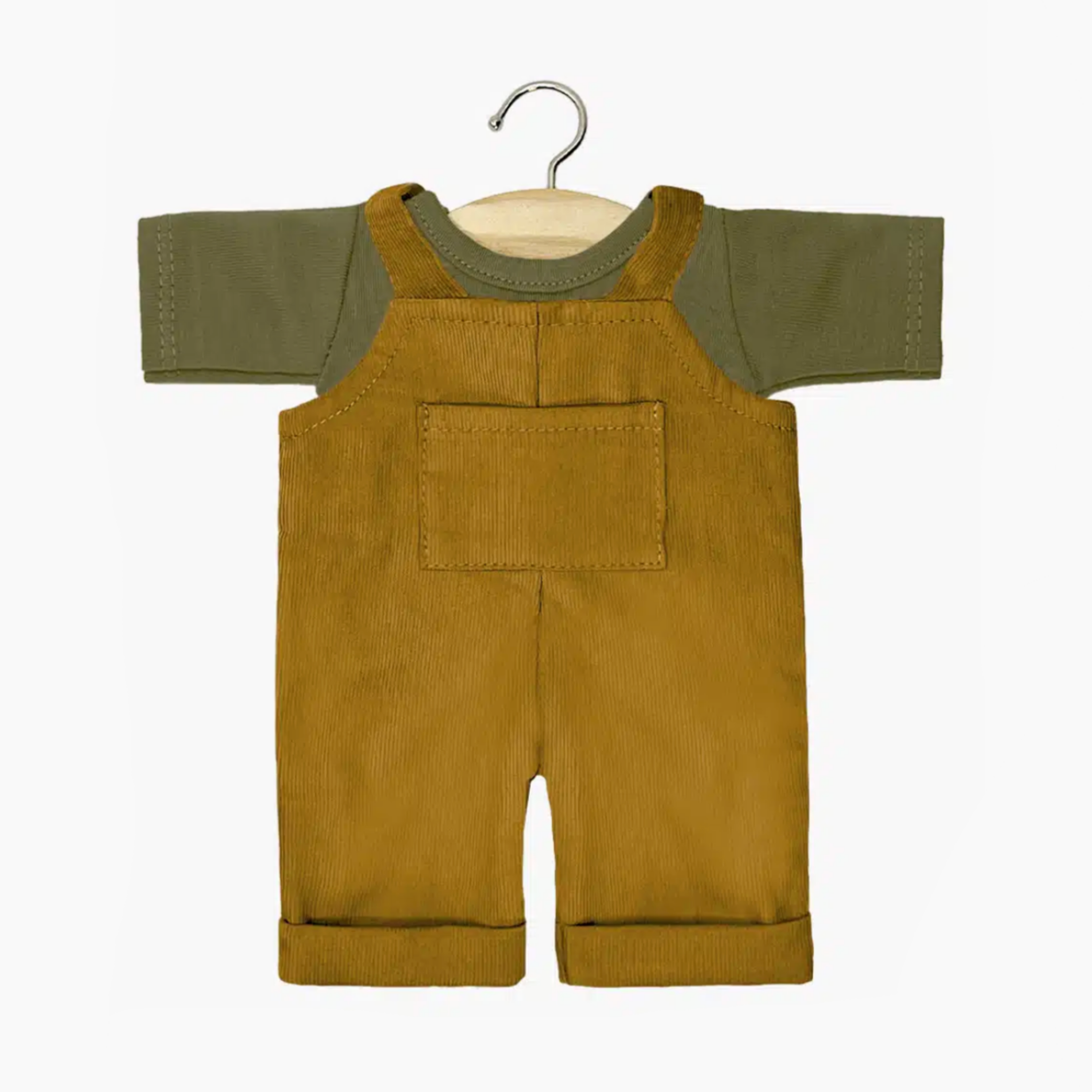 Antoine overalls set in Havana milleraies and dark khaki t-shirt -34cm/13.5in dolls