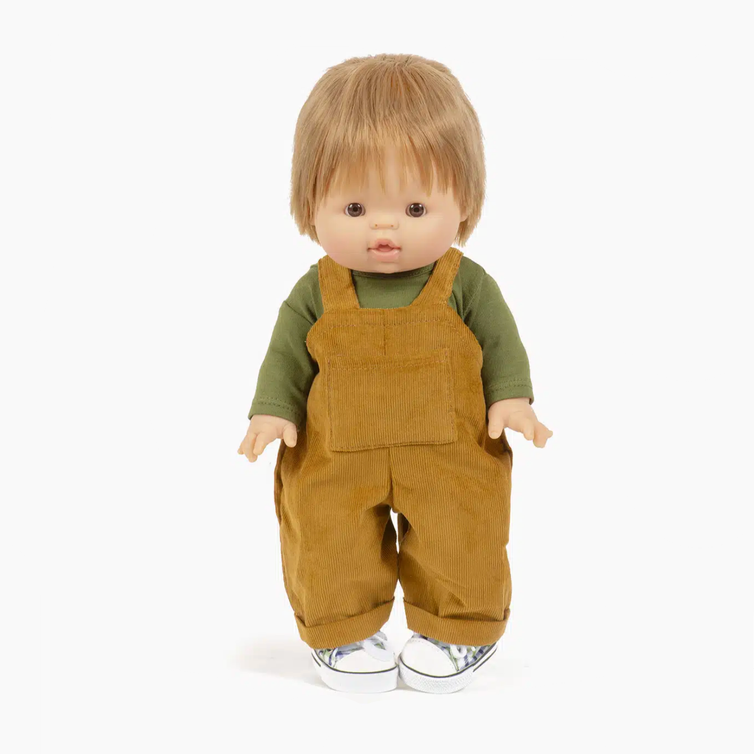 Antoine overalls set in Havana milleraies and dark khaki t-shirt -34cm/13.5in dolls