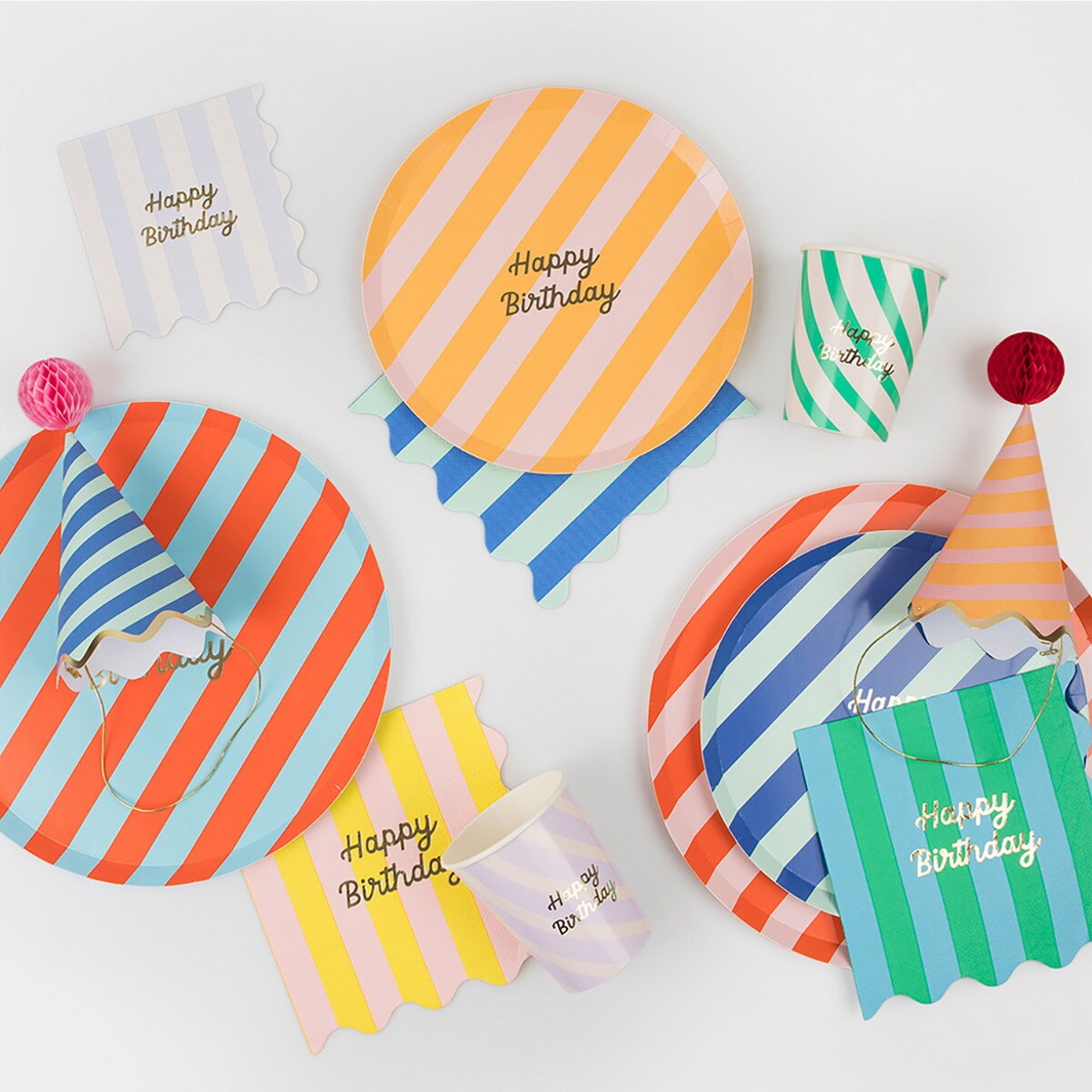 Stripe Happy Birthday Small Napkins (16pk)