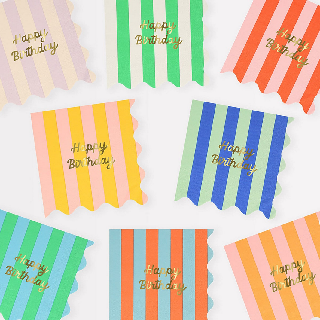 Stripe Happy Birthday Large Napkins (16pk)