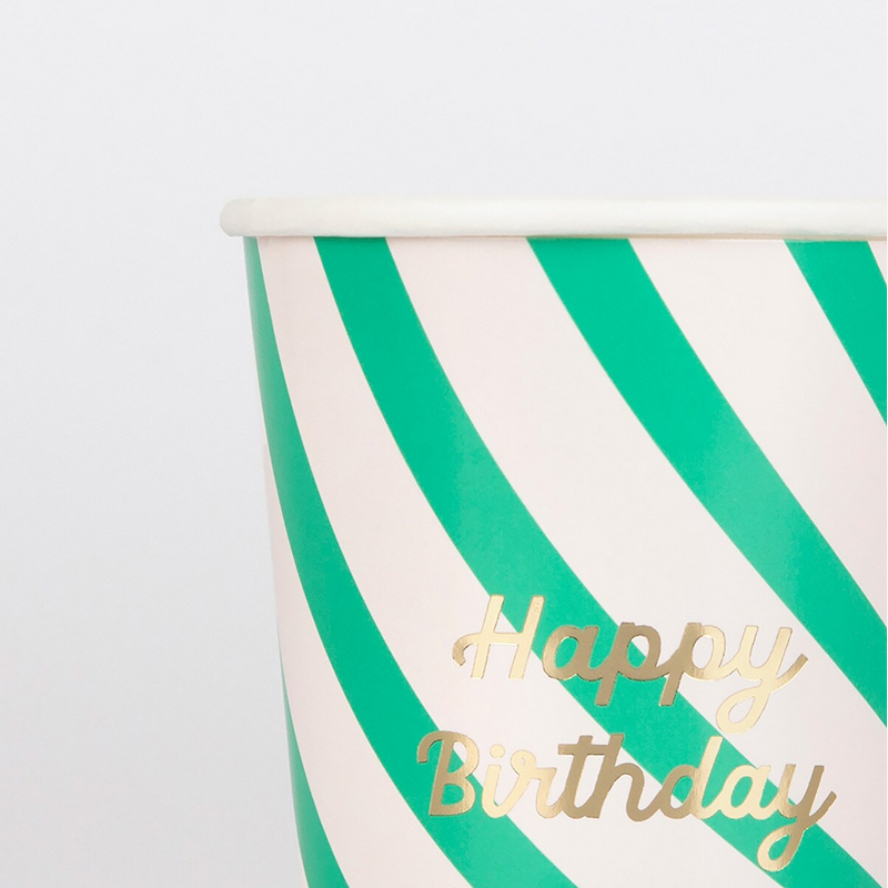 Stripe Happy Birthday Cups (8pk)