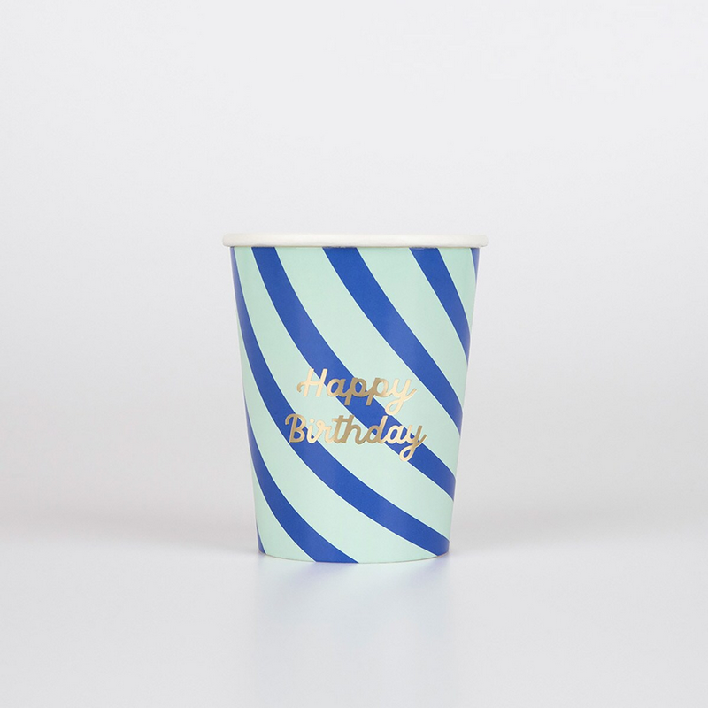 Stripe Happy Birthday Cups (8pk)